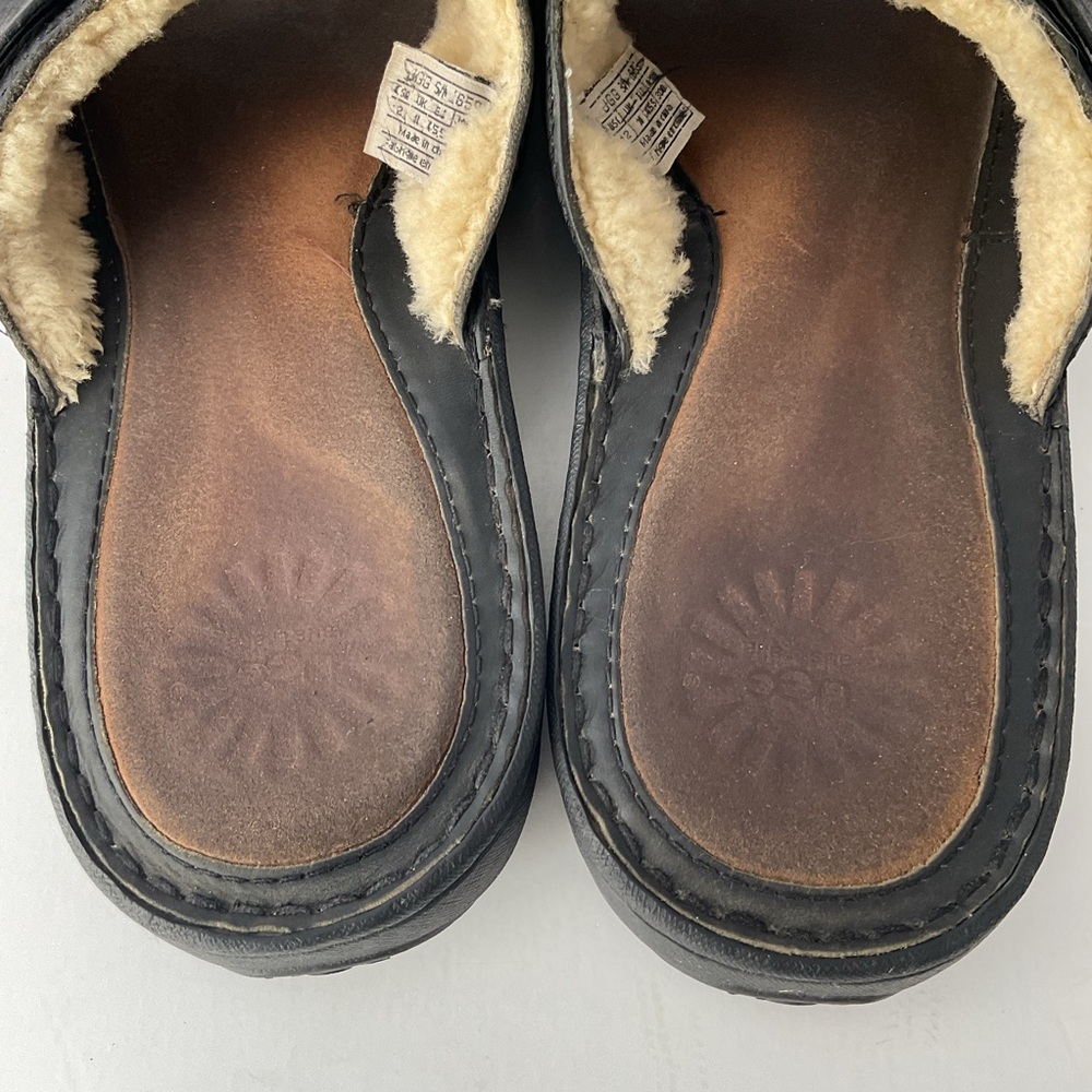 UGG Wainscott Black Leather Cross Strap Luxury Sandal Slides Mens Size 12 - Picture 6 of 10